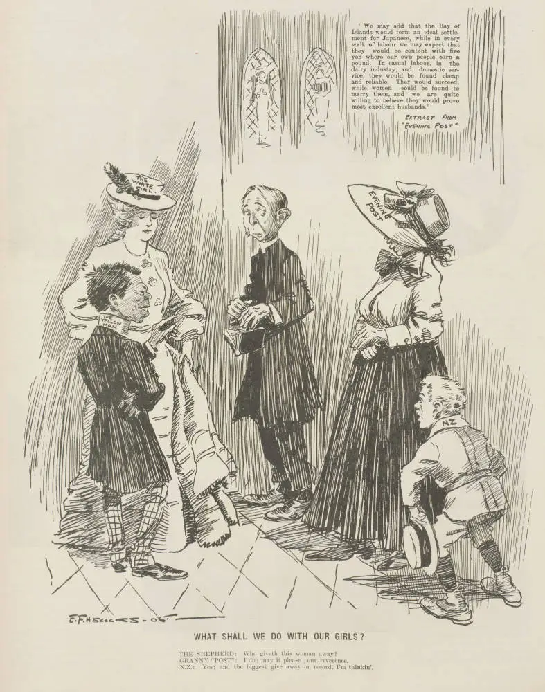 What shall we do with our girls? The Shepherd: Who giveth this woman away? Granny Post: I do, may it please your reverence. N Z: Yes, and the biggest giveaway on record, I'm thinkin'