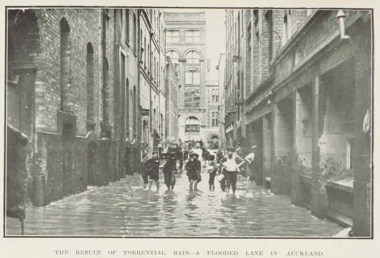 The result of torrential rain - a flooded lane in Auckland