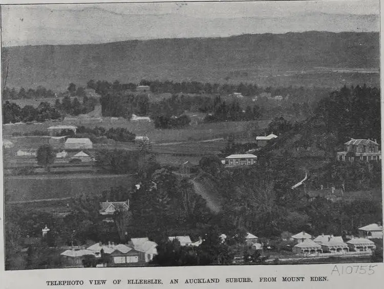 Telephoto view of Ellerslie, an Auckland suburb from Mount Eden