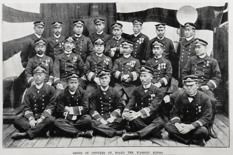 Group portrait of officers on board the Japanese warship 'Kongo'