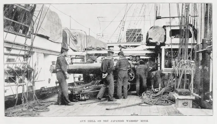 Gun drill on board the Japanese warship 'Hiyei'