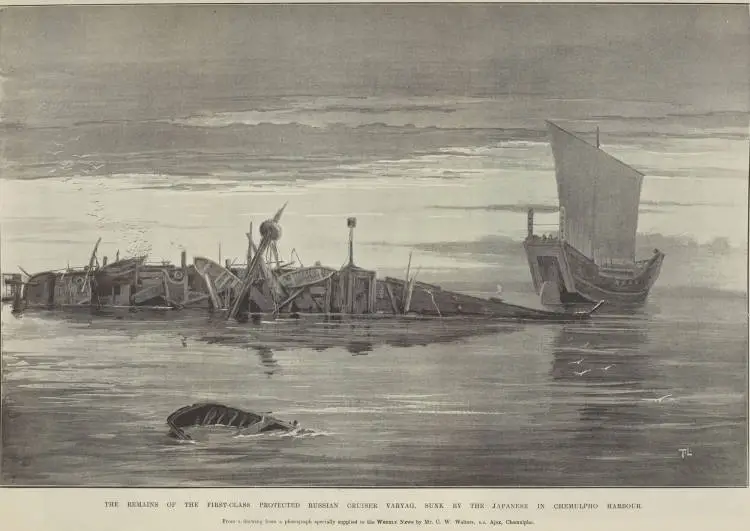The remains of the first-class protected Russian cruiser Varyag, sunk by the Japanese in Chemulpho harbour