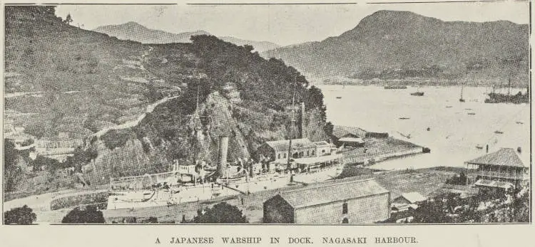 A Japanese warship in dock, Nagasaki harbour