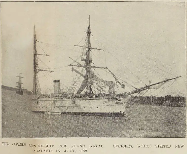 The Japanese warship (unreadable) training-ship for young naval officers, which visited New Zealand in June, 1902