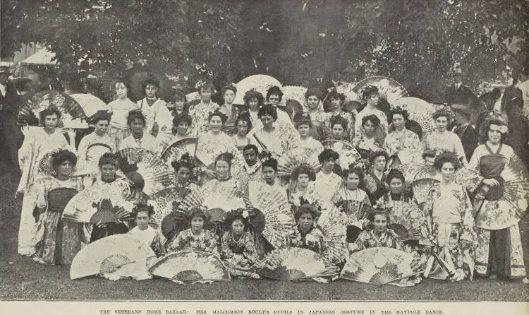 The Veterans' Home bazaar: Mrs. Malcolmson Boult’s pupils in Japanese costume in the maypole dance