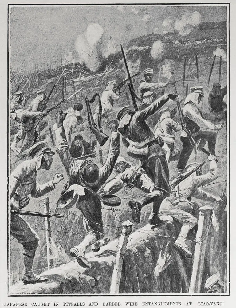 JAPANESE CAUGHT IN PITFALLS AND BARBED WIRE ENTANGLEMENTS AT LIAO-YANG
