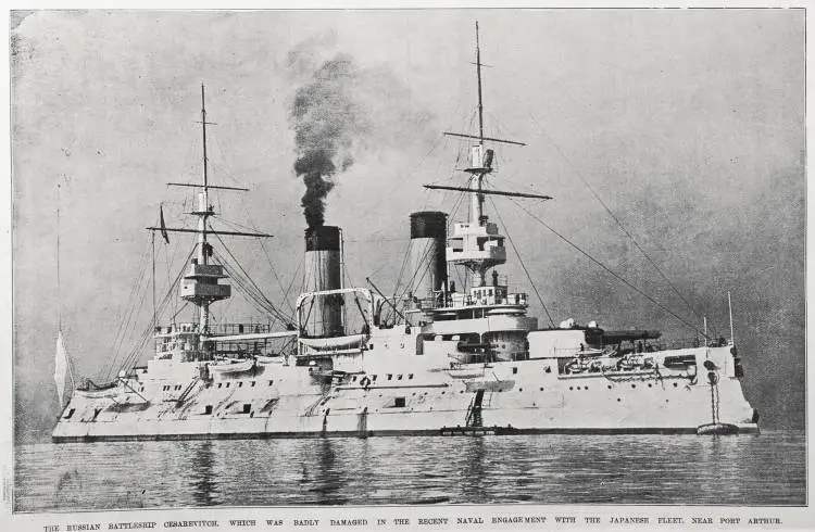 THE RUSSIAN BATTLESHIP CESAREVITOH, WHICH WAS BADLY DAMAGED IN THE RECENT NAVAL ENGAGE MENT WITH THE JAPANESE FLEET, NEAR PORT ARTHUR