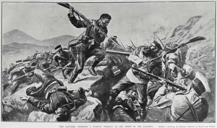 THE JAPANESE STORMING A RUSSIAN POSITION AT THE POINT OF THE BAYONET
