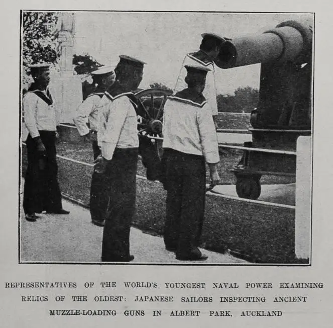 Representatives Of The World's Youngest Naval Power Examining Relics Of The Oldest