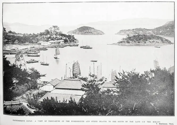 Picturesque Japan: a view of Ushigakubi (in the foreground) and other islands to the south of the land of the Mikado