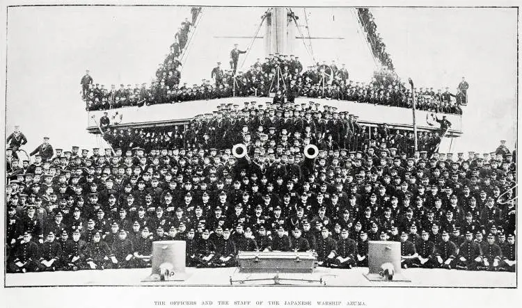 The officers and the staff of the Japanese warship Azuma