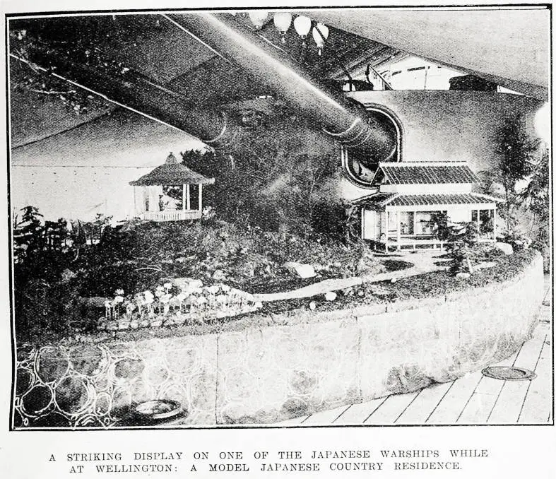 A striking display on one of the Japanese warships while at Wellington: a model Japanese country residence