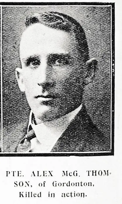 Pte Alex McG Thomson of Gordonton, killed in action