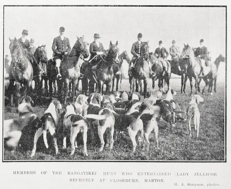 Members of the Rangitikei Hunt who entertained Lady Jellicoe recently at Closeburn, Marton