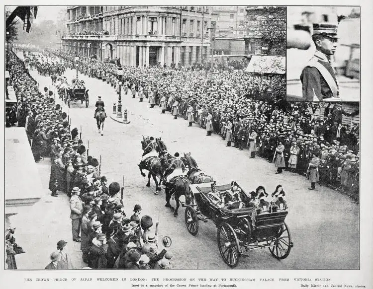 The Crown Prince of Japan welcomed in London: the procession on the way to Buckingham Palace from Victoria Station