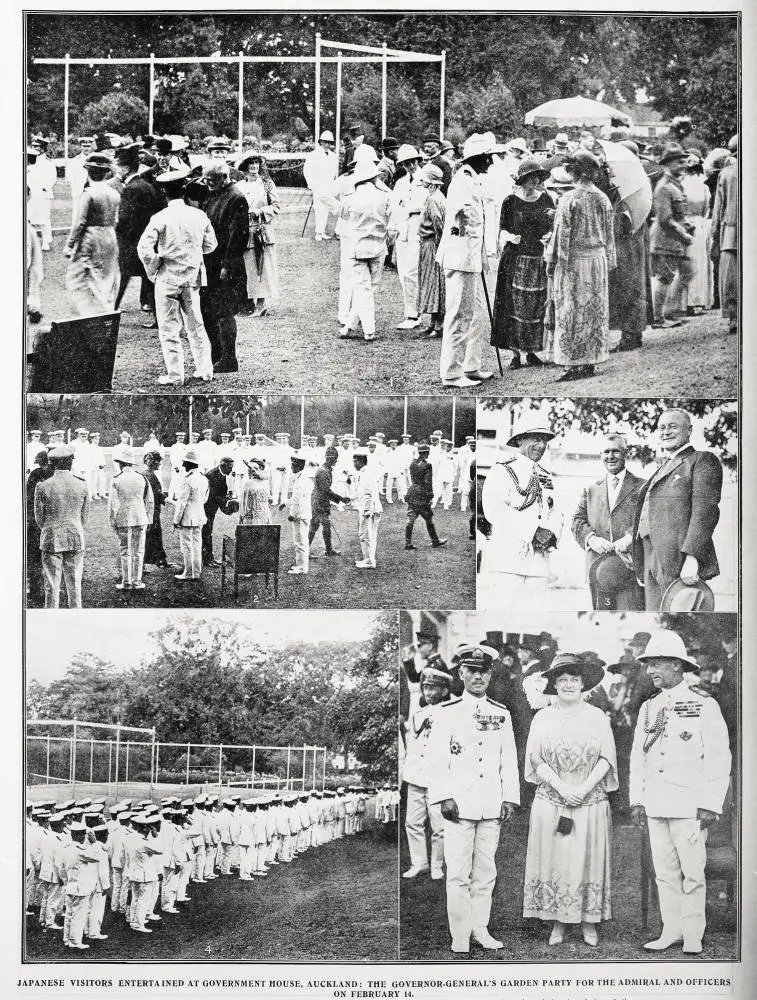 Japanese visitors entertained at Government House, Auckland: the Governor General's party for the Admiral and officers on February 14
