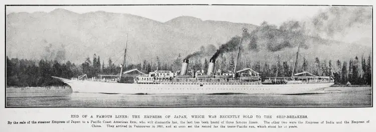 End of a Famous Liner: The Empress of Japan, Which Was Recently Sold to the Ship-Breakers