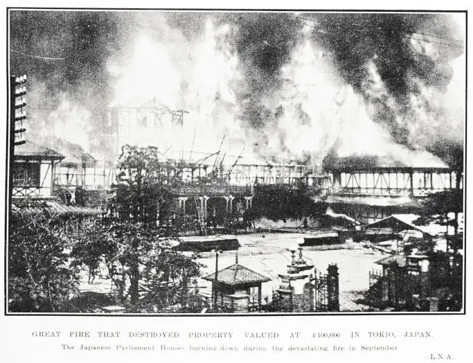 Great Fire That Destroyed Property Valued At £ 100,000 In Tokyo, Japan