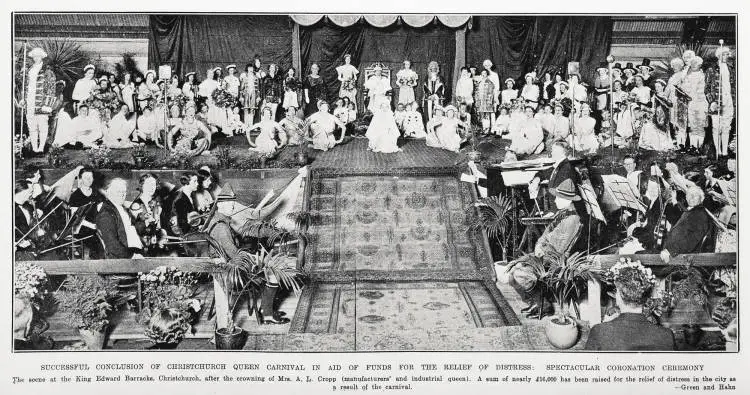 Successful conclusion of Christchurch Queen Carnival in aid of funds for the relief of distress: spectacular coronation ceremony