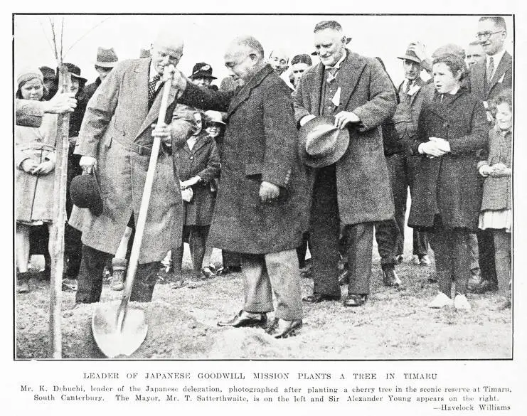 Leader of Japanese goodwill mission plants a tree in Timaru