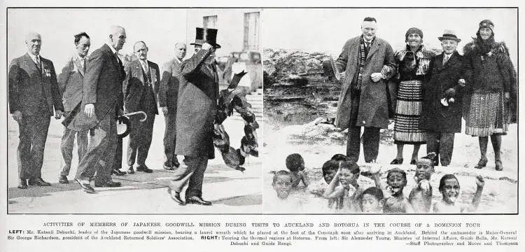 Activities of members of Japanese goodwill mission during visits to Auckland and Rotorua in the course of a Dominion tour