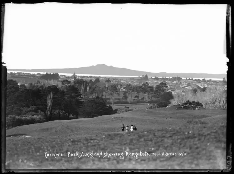 Cornwall Park, Auckland, showing Rangitoto