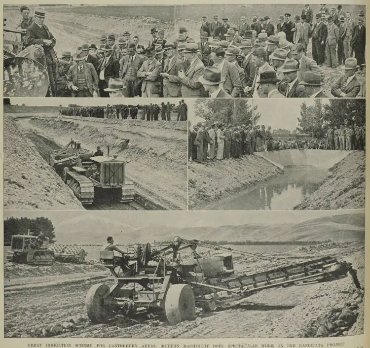 Great irrigation scheme for Canterbury areas: modern machinery does spectacular work on the Rangitata project