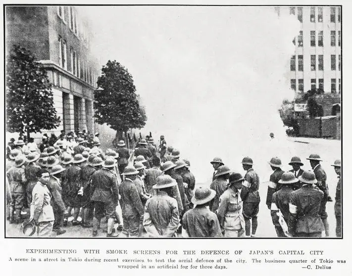 Experimenting with smoke screens for the defence of Japan's capital city