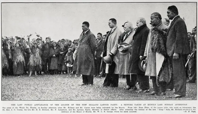 The last public appearance of the leader of the New Zealand Labour party: a picture taken at Huntly last Sunday afternoon