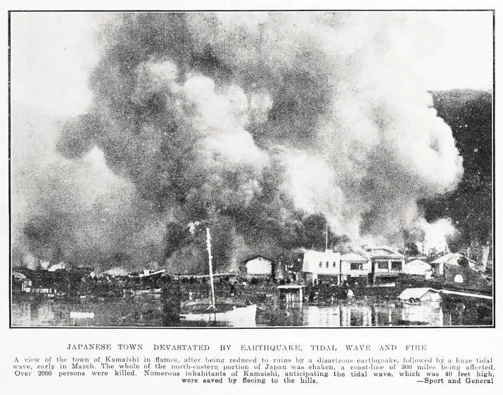 Japanese town devastated by earthquake tidal wave and fire