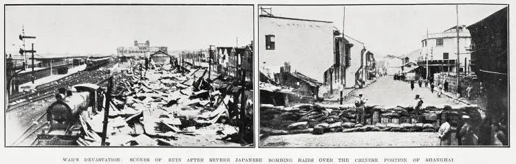 War's devastation: scenes of ruin after severe Japanese bombing raids over the Chinese portion of Shanghai