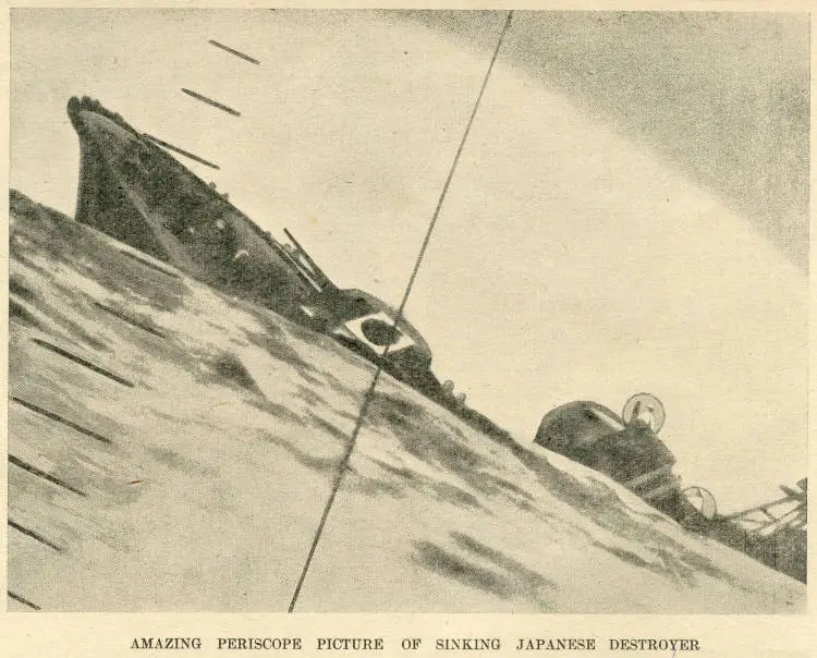 Amazing periscope picture of sinking Japanese destroyer