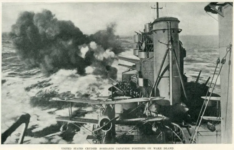 United States cruiser bombards Japanese positions on Wake Island