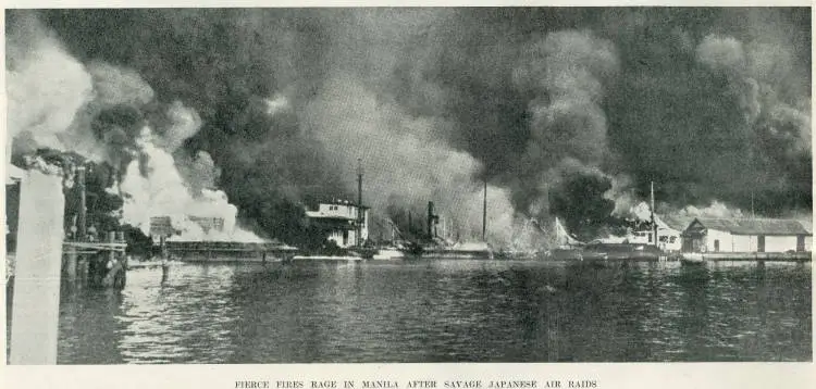 Fierce fires rage in Manila after savage Japanese air raids