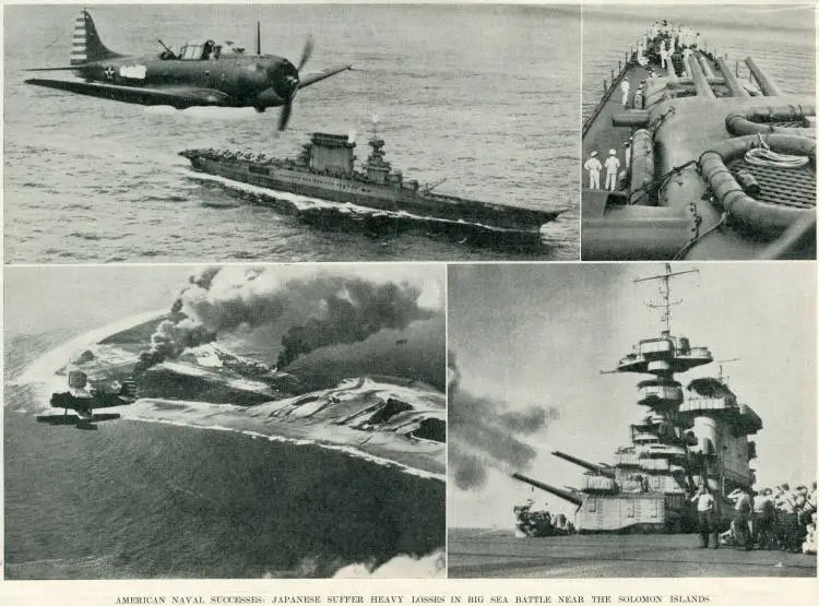 American naval successes: Japanese suffer heavy losses in big sea battle near the Solomon Islands