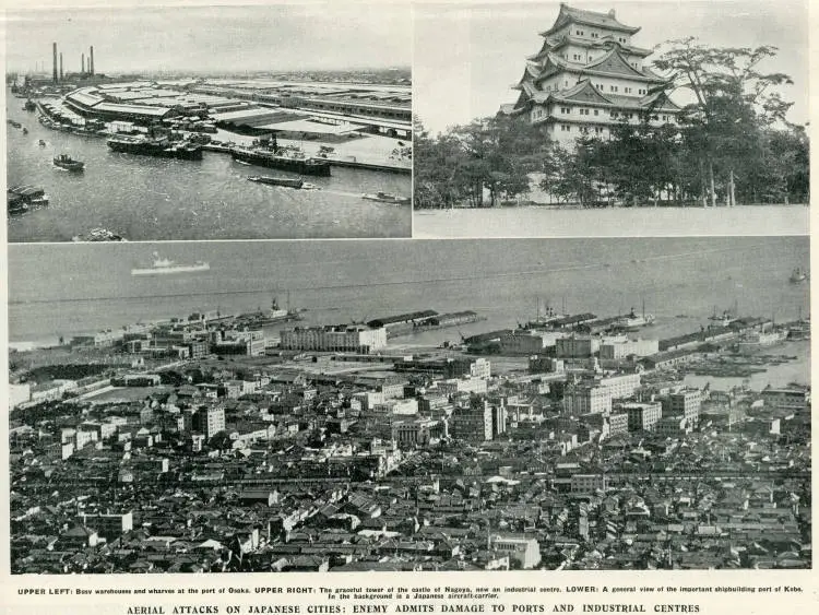 Aerial attacks on Japanese cities: enemy admits damage to ports and industrial centres
