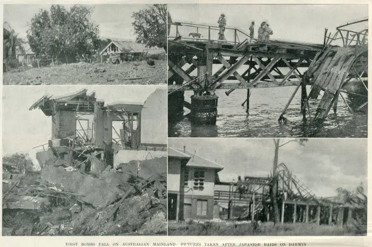 First bombs fall on Australian mainland: pictures taken after Japanese raids on Darwin