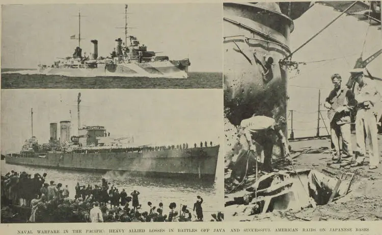 Naval warfare in the Pacific: heavy Allied losses in battles off Java and successful American raids on Japanese bases