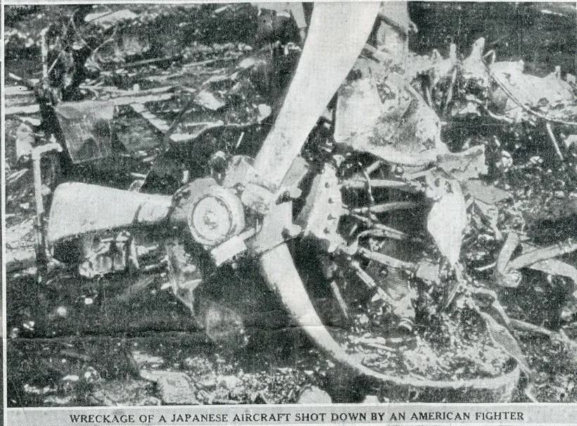 Wreckage of a Japanese aircraft shot down by an American fighter