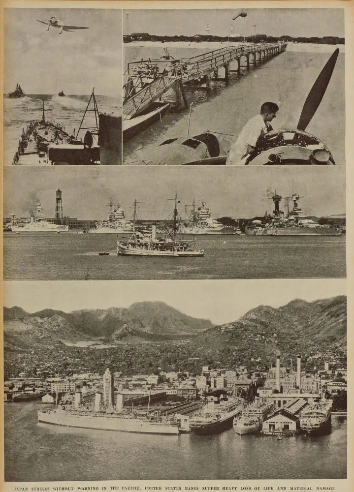 Japan strikes without warning in the Pacific: United States bases suffer heavy loss of life and material damage