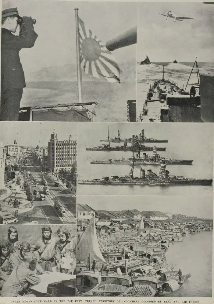 Japan moves southward in the Far East: French territory of Indo-china occupied by land and air forces