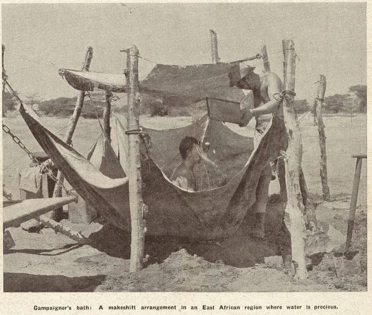 Campaigner's bath: a makeshift arrangement in an East African region where water is precious