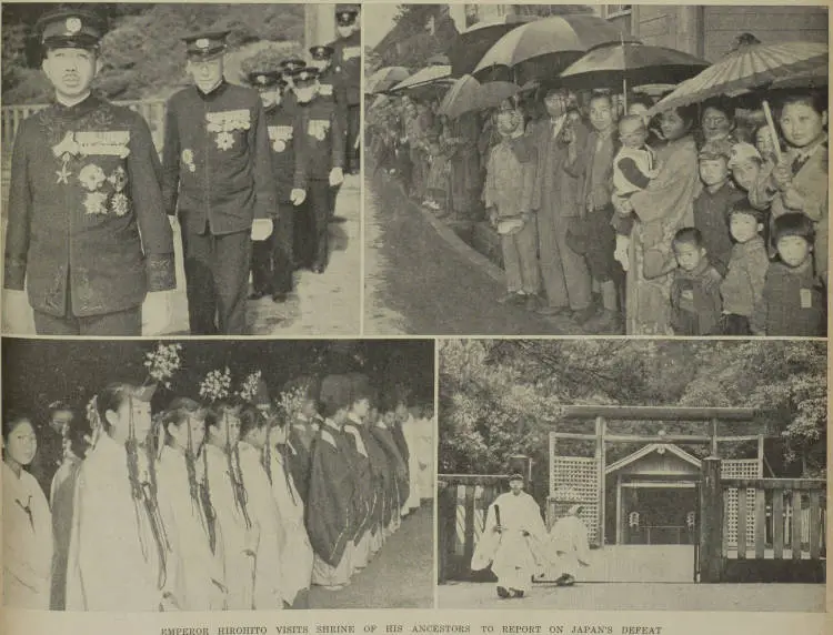 Emperor Hirohito visits shrine of his ancestors to report on Japan's defeat