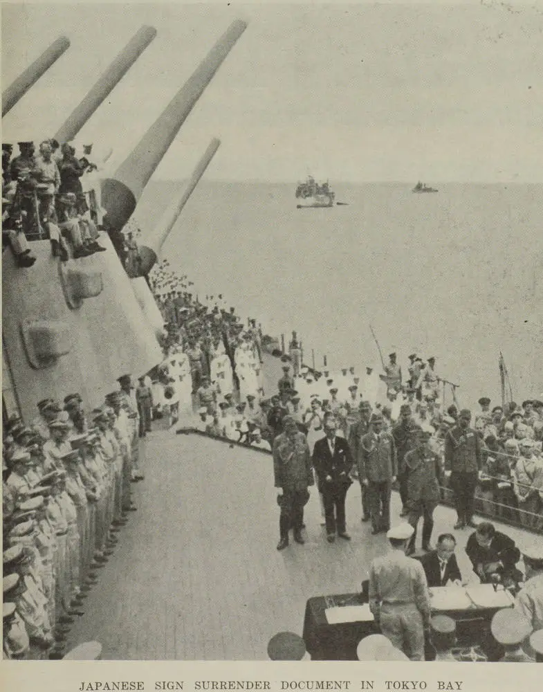 Japanese sign surrender document in Tokyo Bay