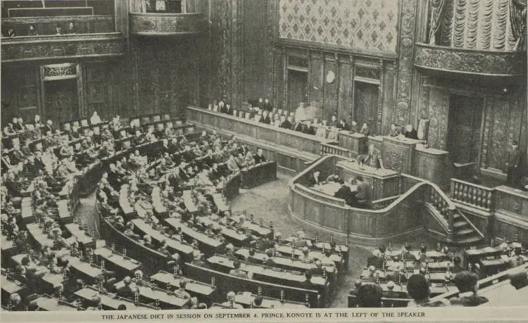 The Japanese Diet in session on September 4. Prince Konoye is at the left of the speaker