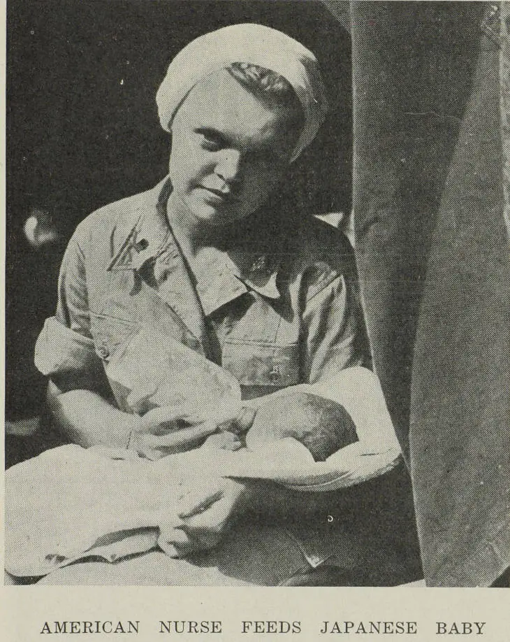 American nurse feeds Japanese baby