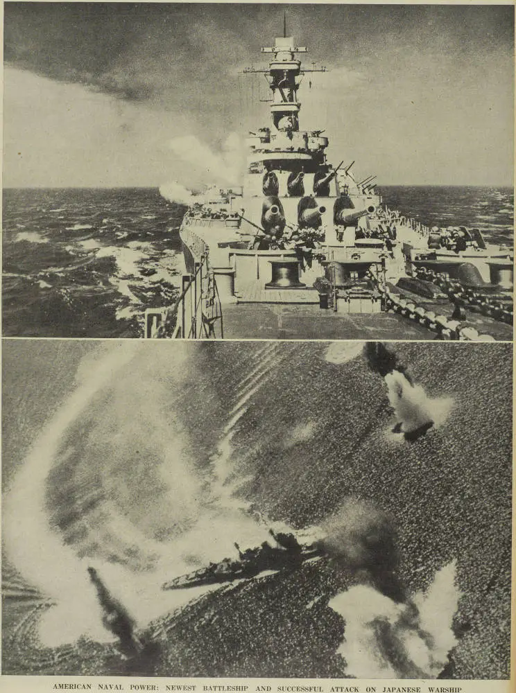 American naval power: newest battleship and successful attack on Japanese warship