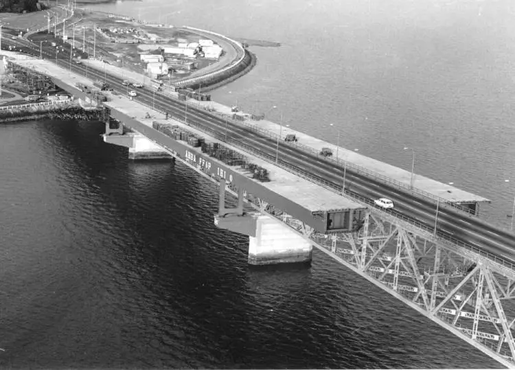Viewing the progress on the bridge extensions, 1968