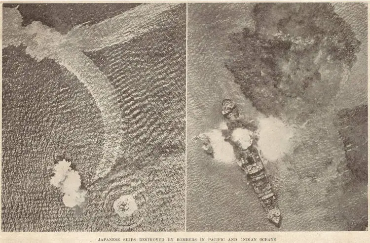 Japanese ships destroyed by bombers in Pacific and Indian oceans