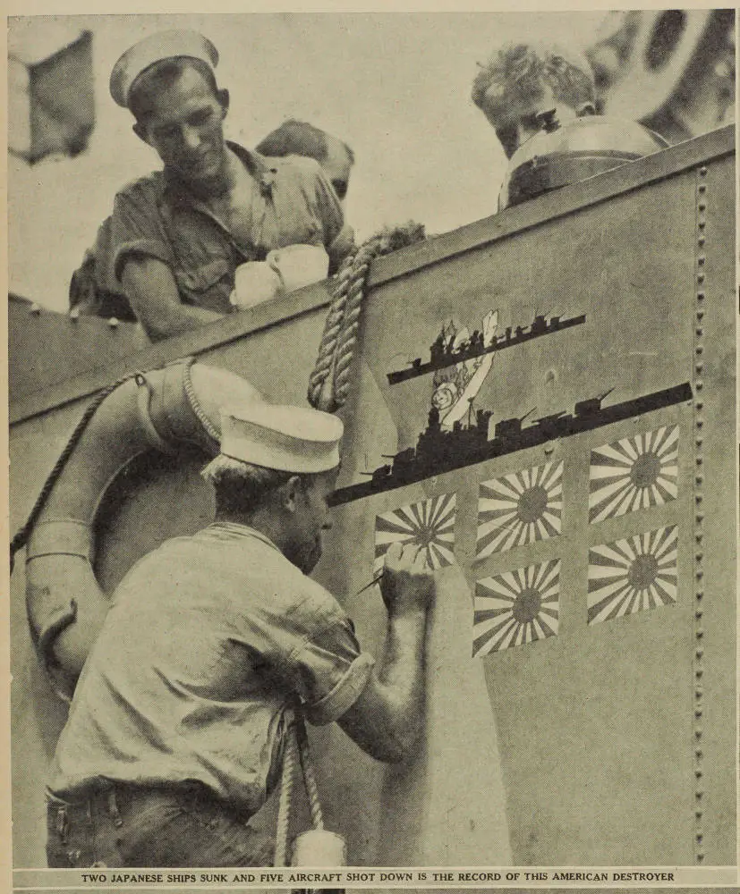 Two Japanese ships sunk and five aircraft shot down is the record of this American destroyer